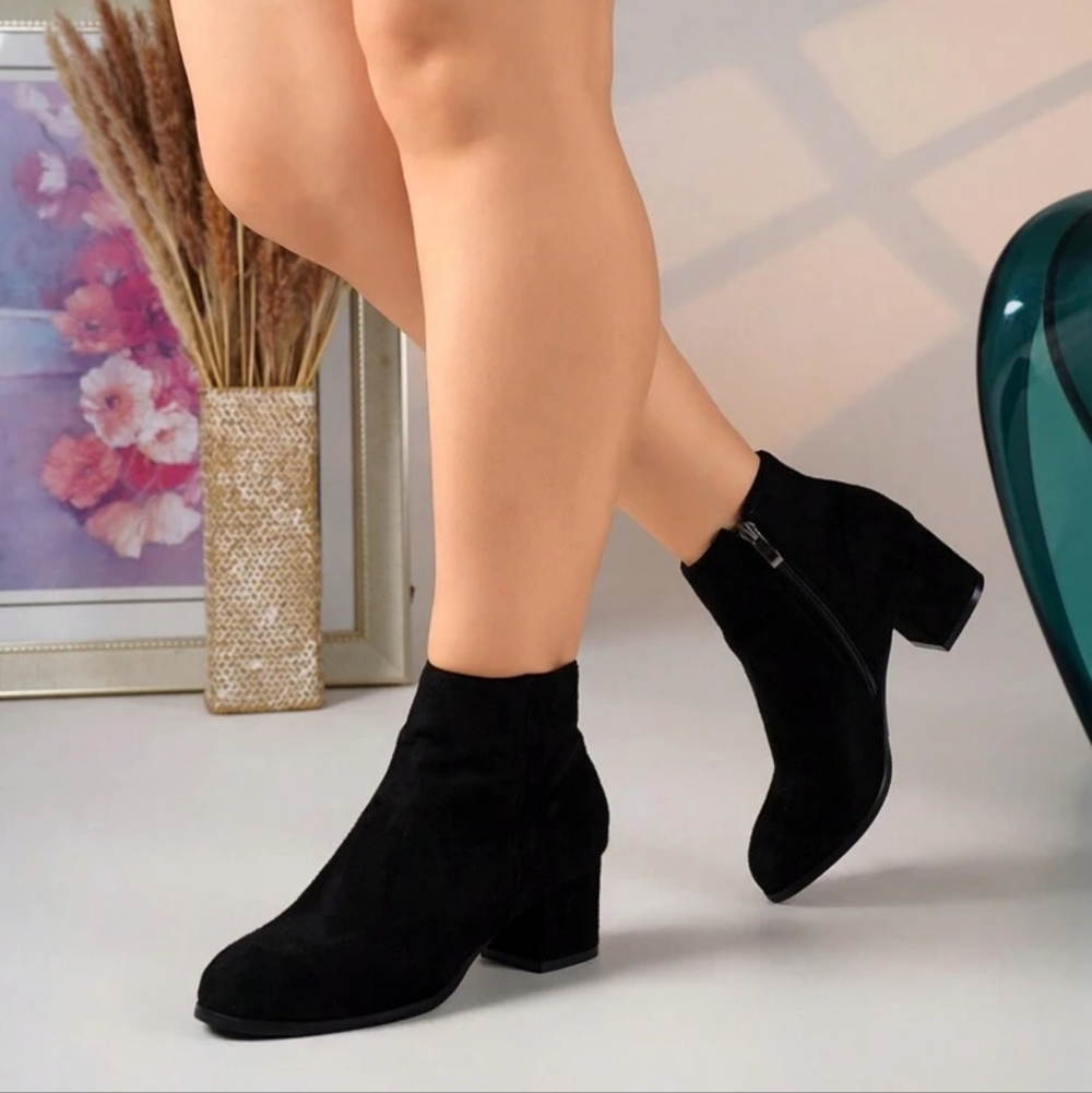 Black Suede Ankle Booties - Picture 2 of 5